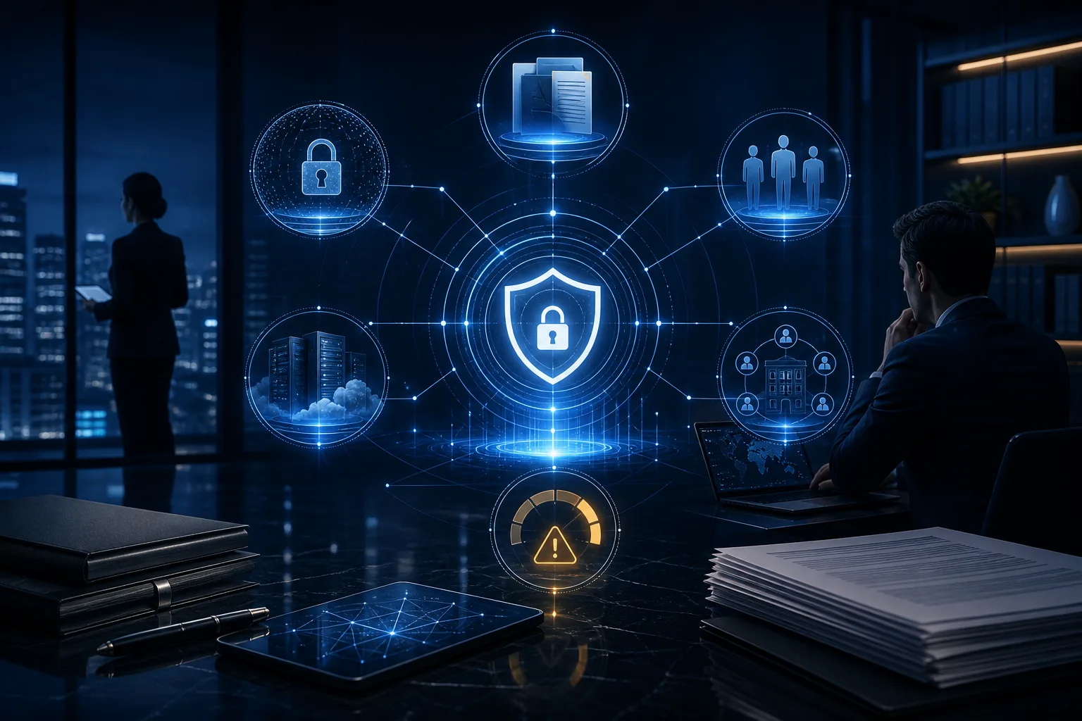 Leadership assessing organizational readiness for AI through accountability checkpoints.