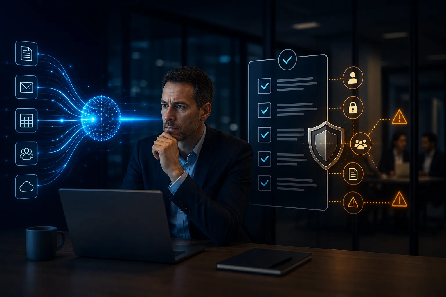 The operational reality of a modern law firm depending on digital systems and trust-sensitive workflows.